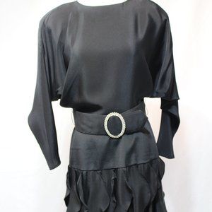 Vintage 70's Black Evening Dress with Raglon/Dolman Sleeves-Rhinestone-8